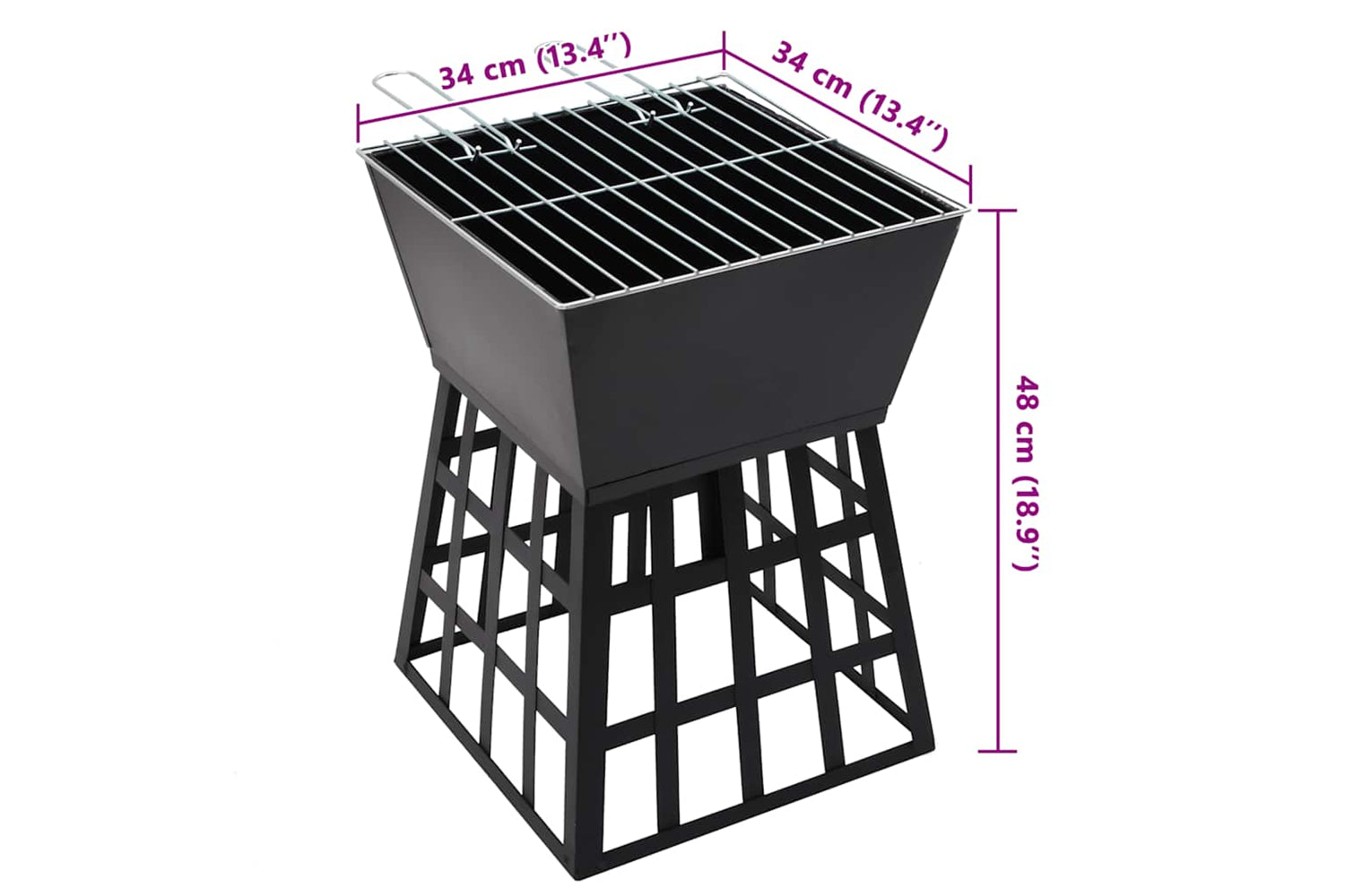Vidaxl 2-in-1 Fire Pit And Bbq 34x34x48 Cm Steel-7