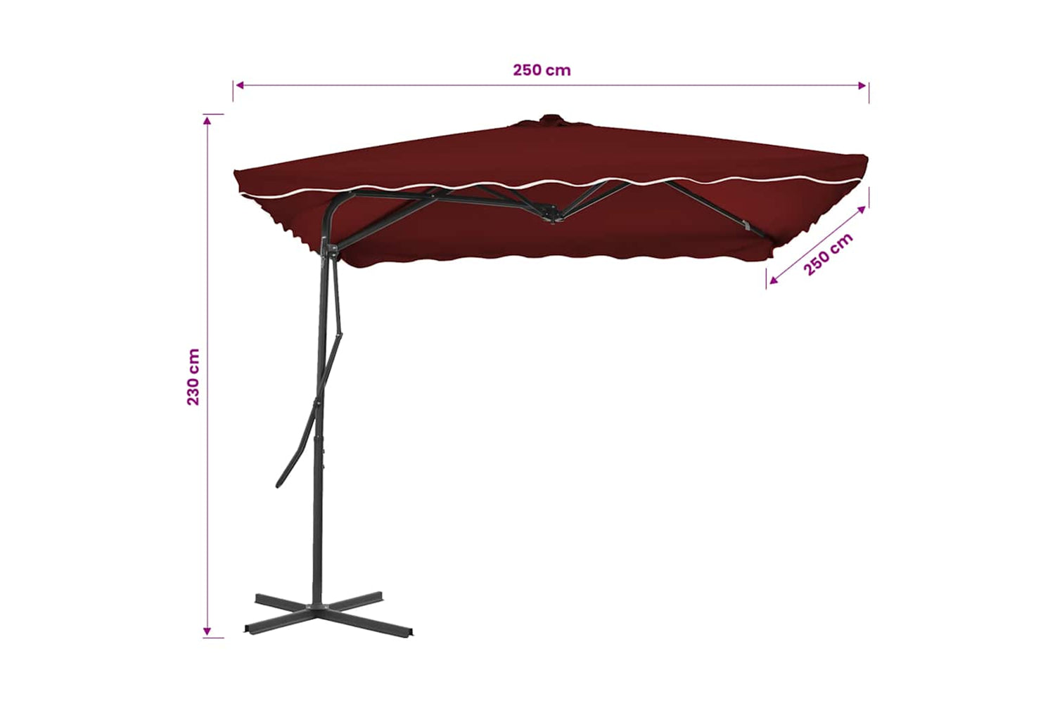 vidaXL 312514 Outdoor Parasol With Steel Pole Bordeaux Red 250x250x230cm-6