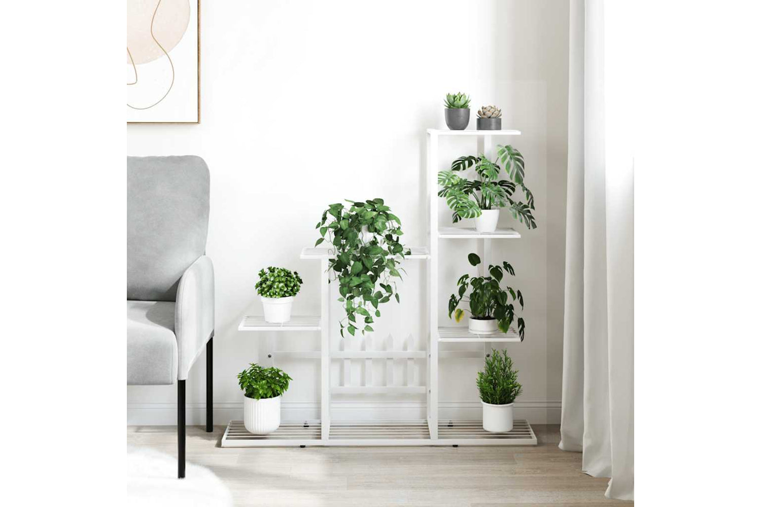 vidaXL 336113 Flower Stand 94.5x25x88cm White Metal-2