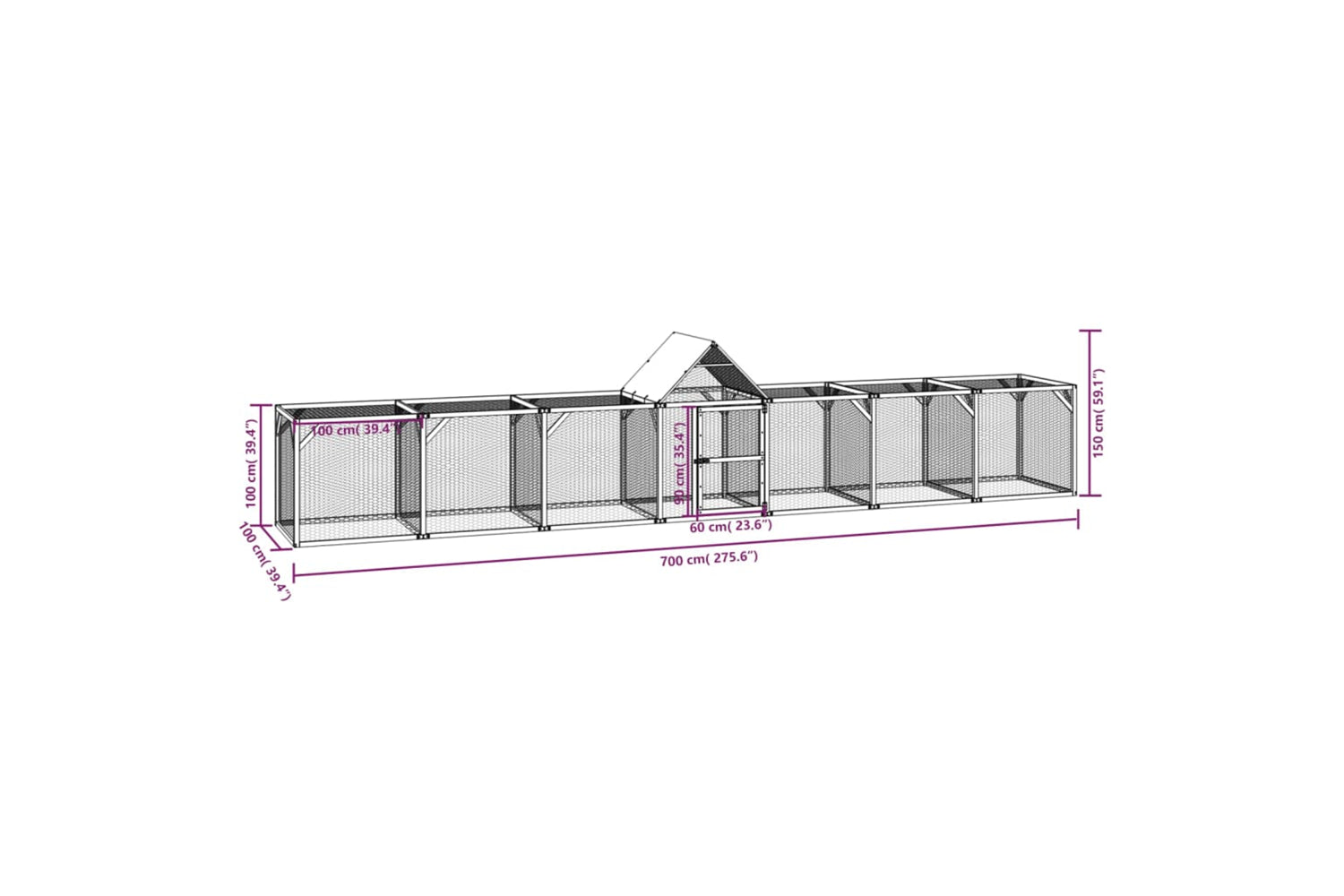 vidaXL 3102984 Chicken Coop 700x100x150cm Impregnated Solid Wood Pine-5