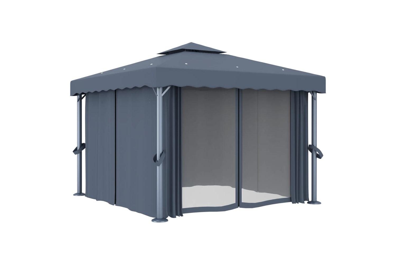 Vidaxl 3070347 Gazebo With Curtain&led String Lights 3x3 M Anthracite-3