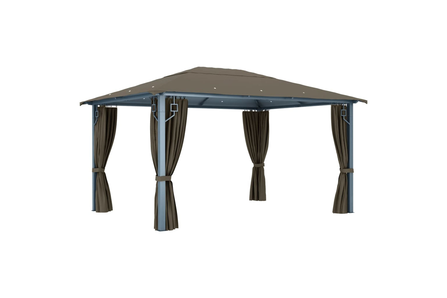 Vidaxl 3070337 Gazebo With Curtain&led String Lights 4x3 M Taupe Aluminium-3