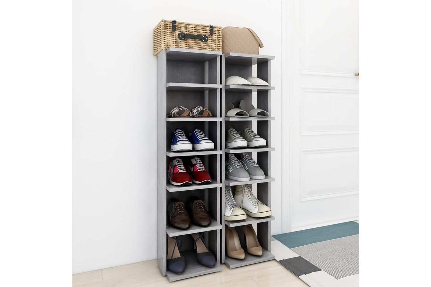 vidaXL 808494 Shoe Cabinets 2 Pcs Concrete Grey 27.5x27x102cm-2