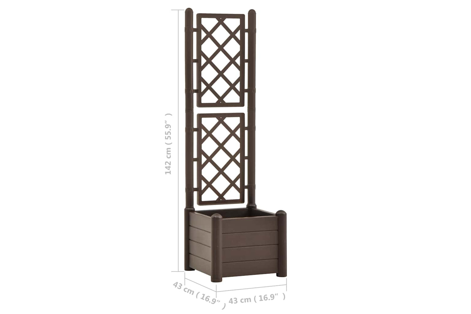 vidaXL 313980 Garden Planter With Trellis 43x43x142cm Pp Mocha-7