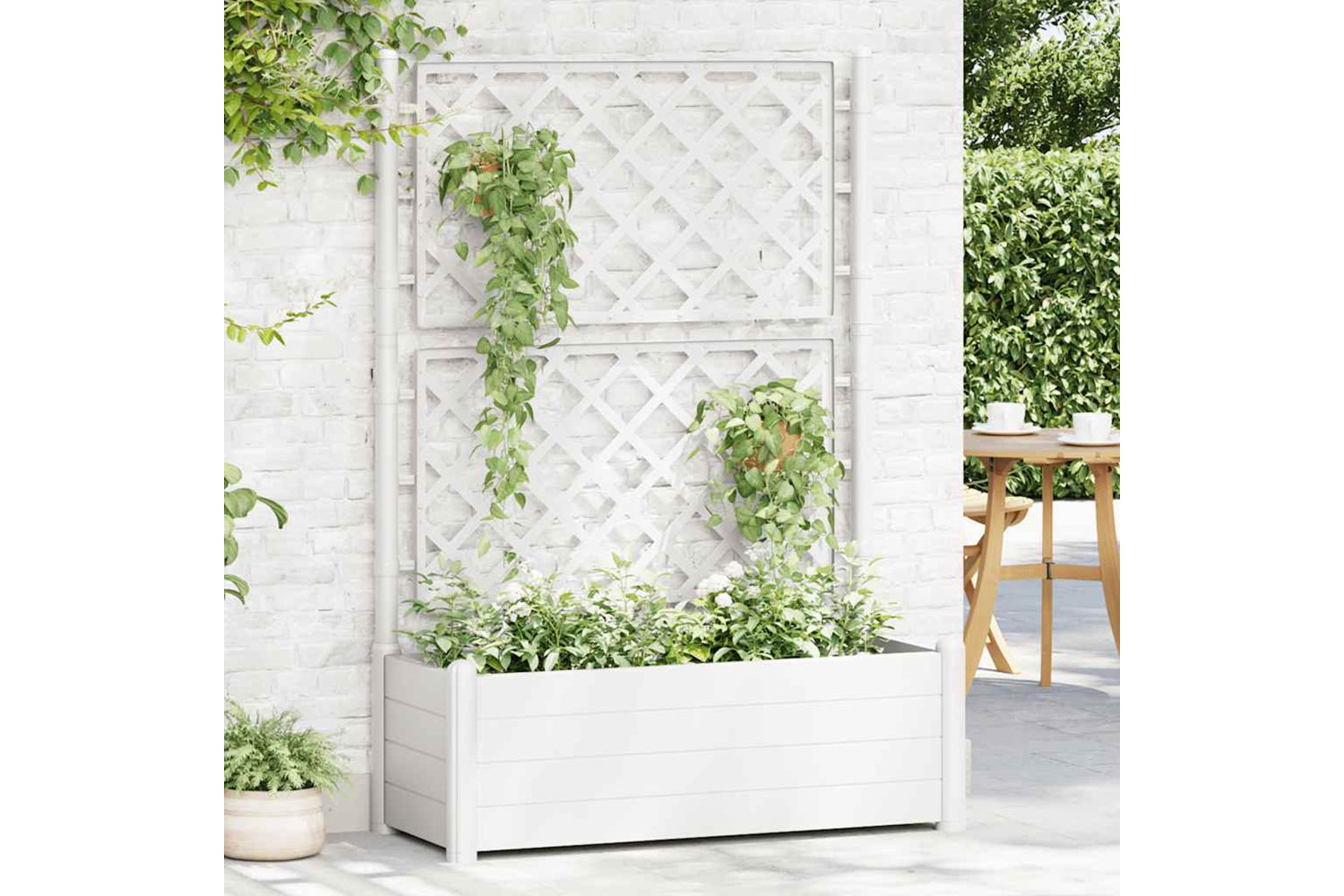 vidaXL 313983 Garden Planter With Trellis 100x43x142cm Pp White-2