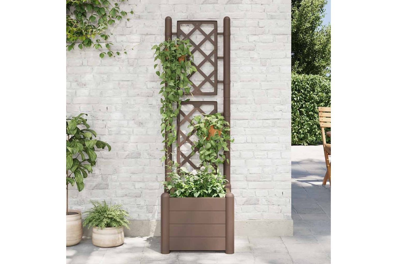 vidaXL 313980 Garden Planter With Trellis 43x43x142cm Pp Mocha-2
