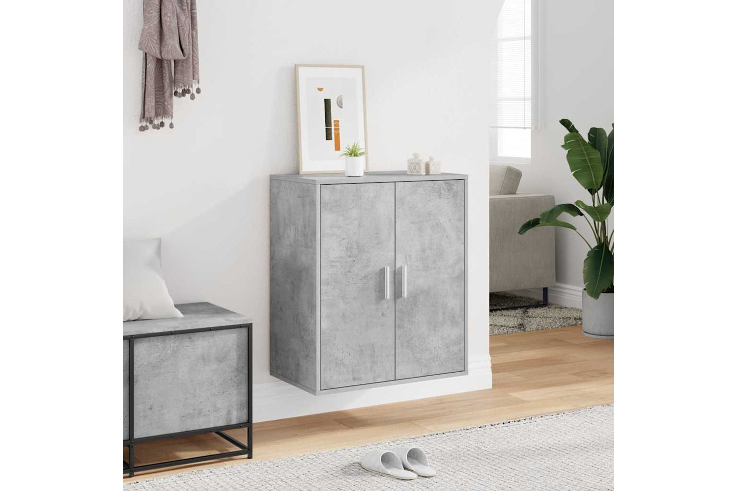 vidaXL 808922 Shoe Cabinet Concrete Grey 60x35x70cm Engineered Wood-2