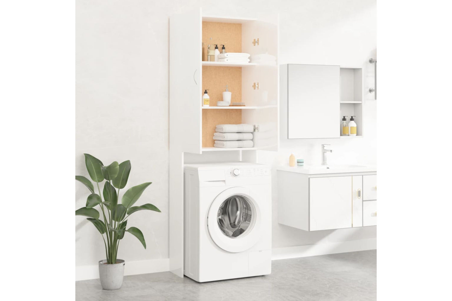 vidaXL Washing Machine Cabinet High Gloss White 64x25.5x190cm-6