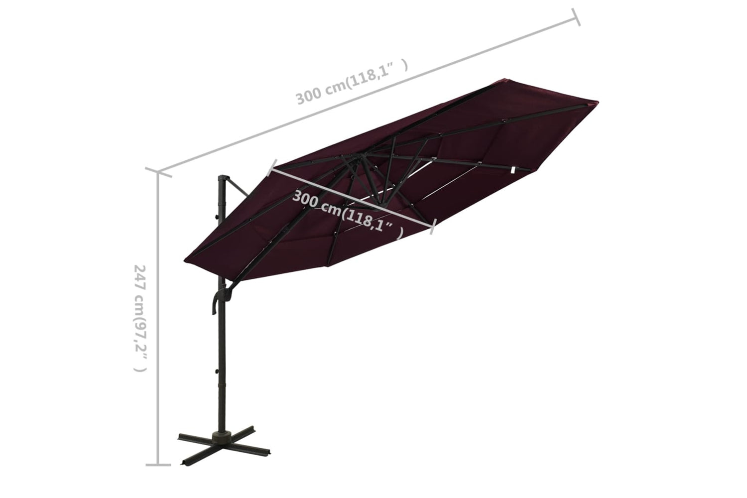 Vidaxl 313832 4-tier Parasol With Aluminium Pole Bordeaux Red 3x3 M-8