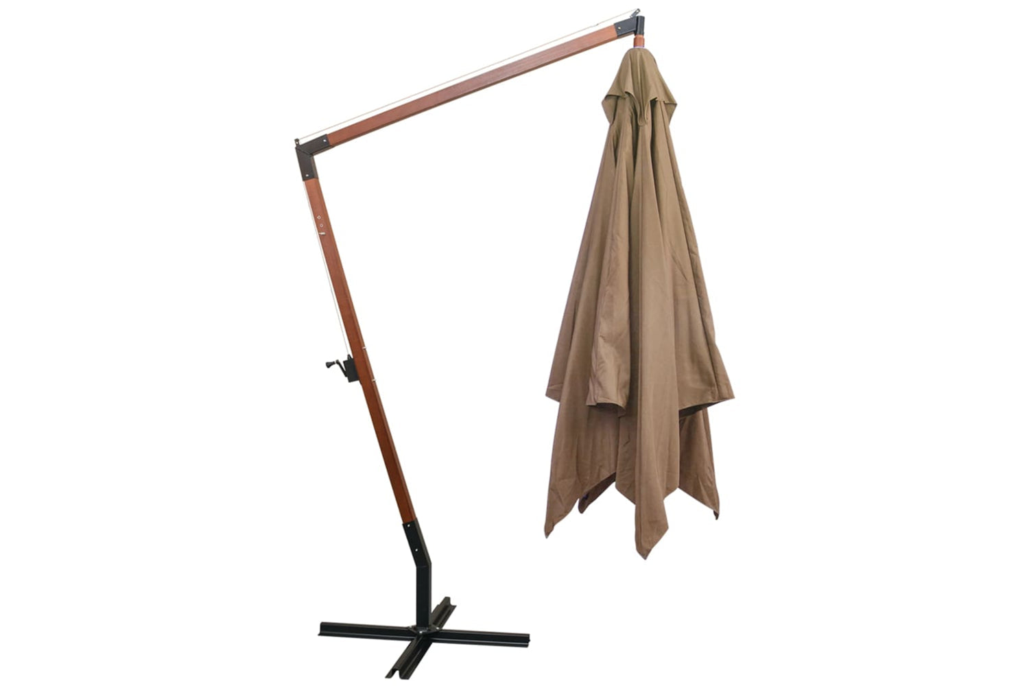 Vidaxl 313775 Hanging Parasol With Pole Taupe 3x3 M Solid Fir Wood-3
