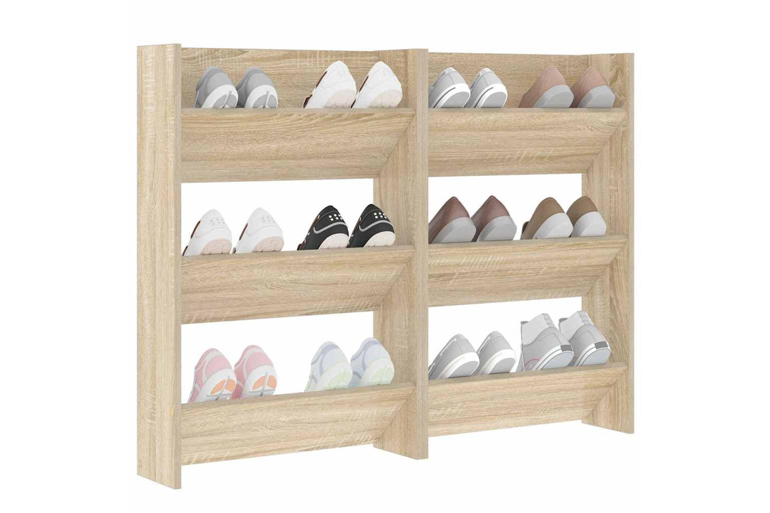 vidaXL 806766 Wall Shoe Cabinets 2 Pcs Sonoma Oak 60x18x90cm Engineered Wood-3