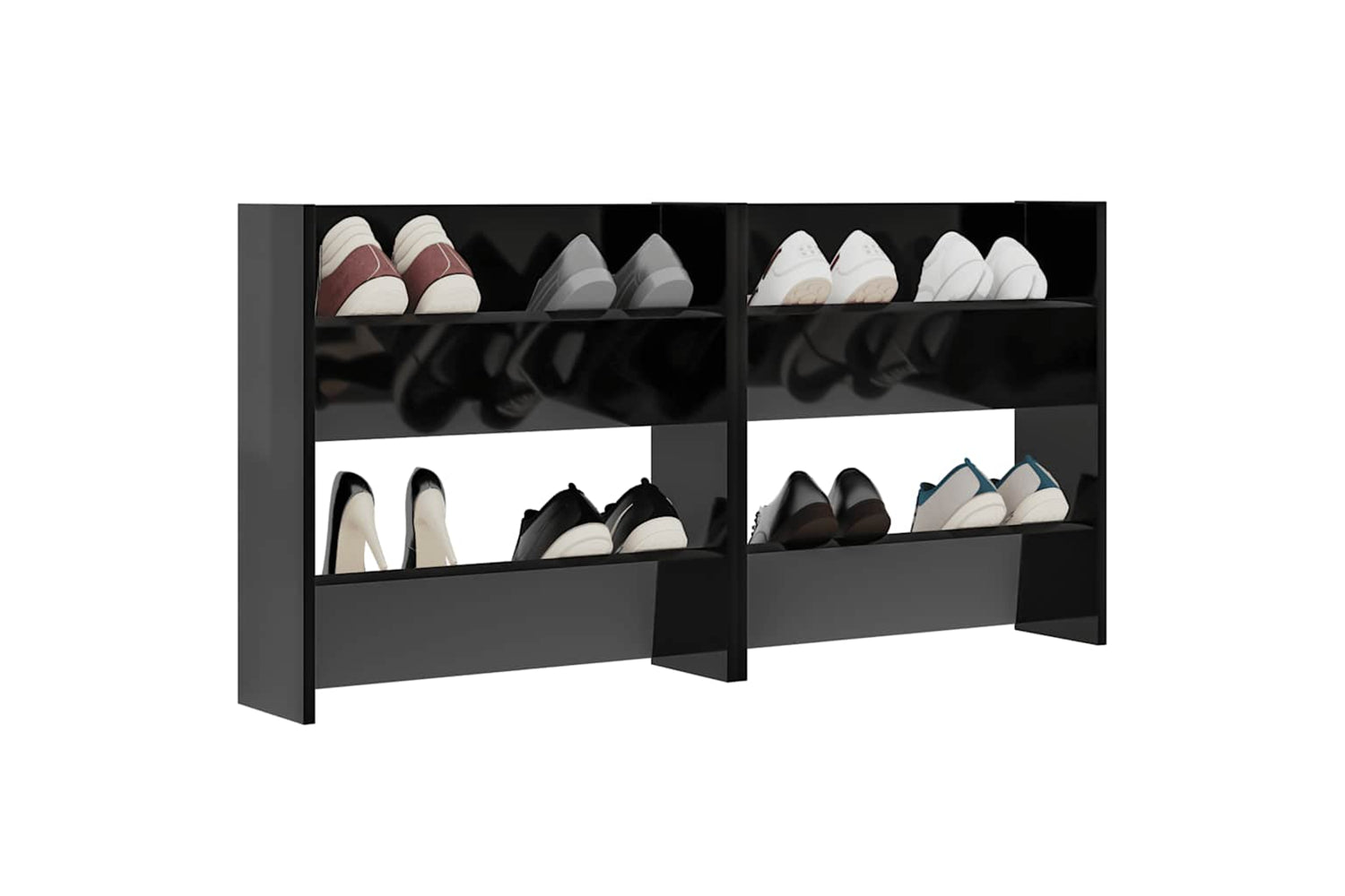 vidaXL 806736 Wall Shoe Cabinets 2 Pcs High Gloss Black 60x18x60cm Engineered Wood-3