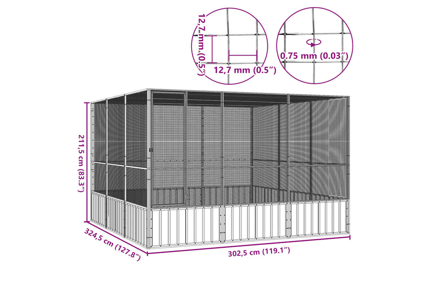Vidaxl Bird Cage Grey 302.5x324.5x211.5 Cm Galvanised Steel-6