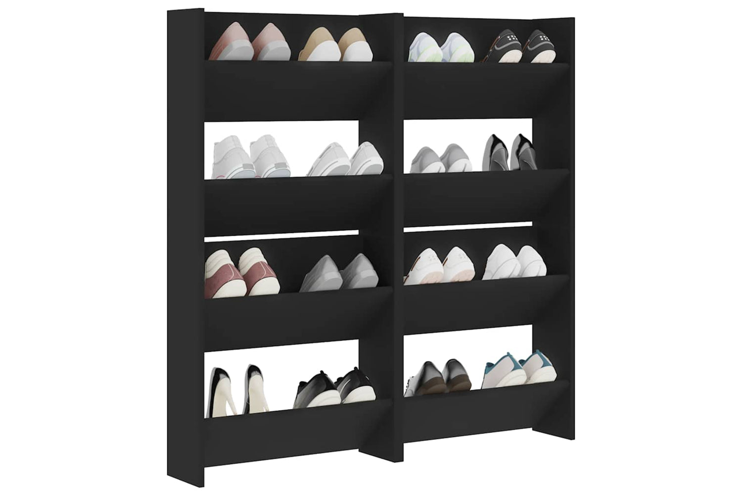 vidaXL 806719 Wall Shoe Cabinets 4 Pcs Black 60x18x60cm Engineered Wood-3