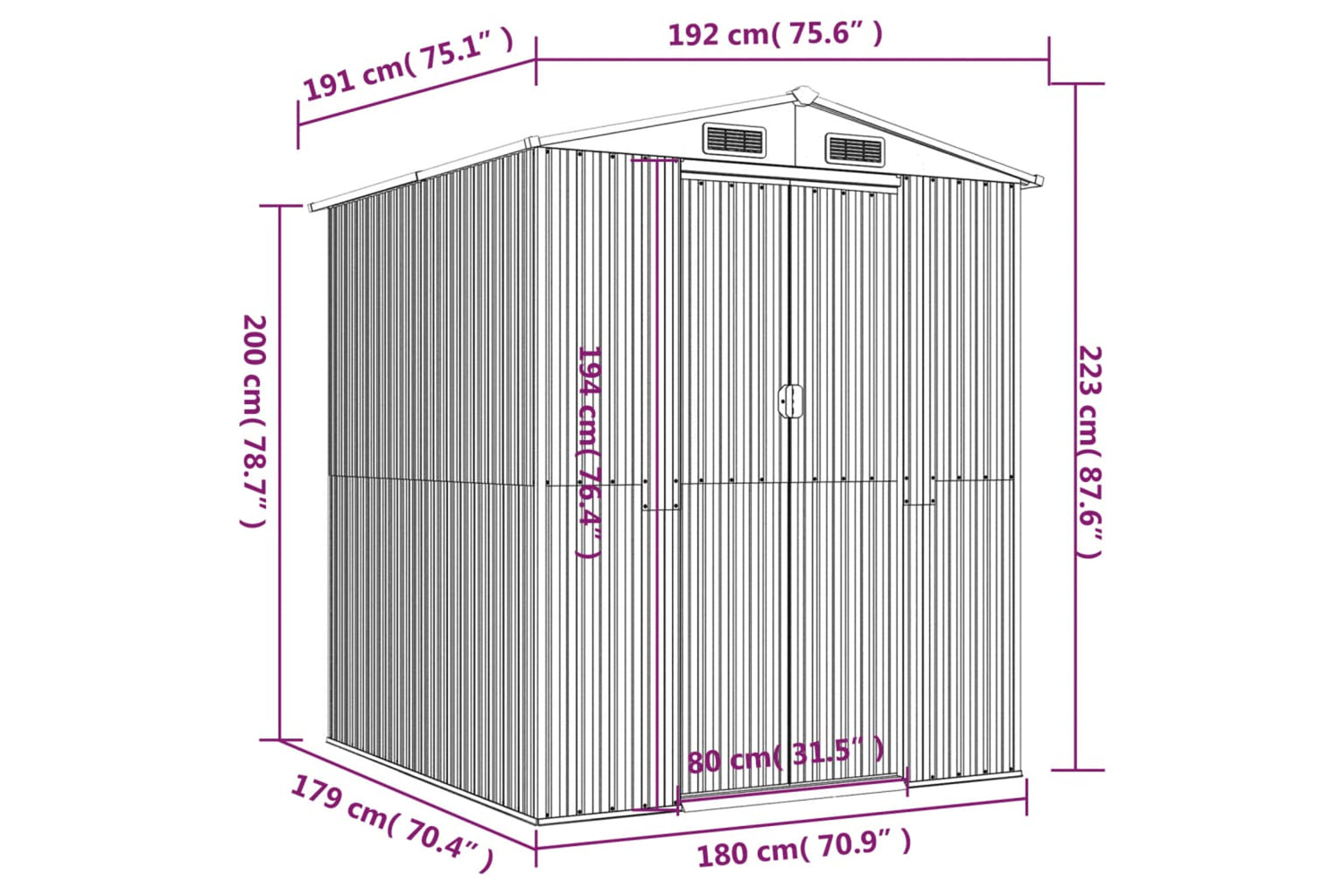vidaXL 3147460 Garden Shed Dark Brown 192x191x223cm Galvanised Steel-7