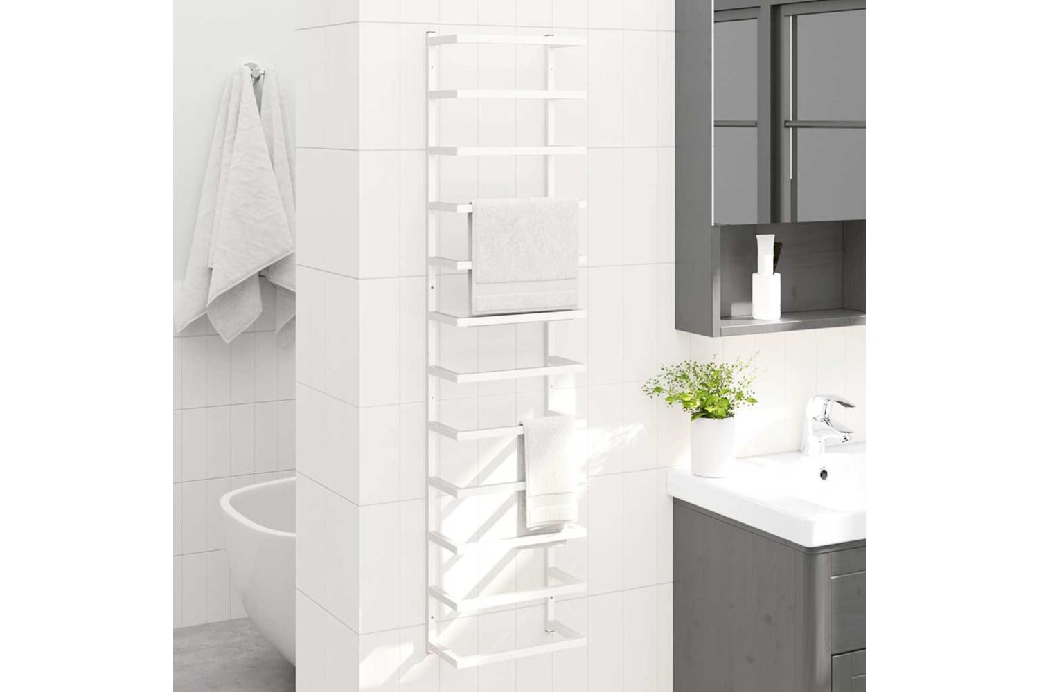 vidaXL 336126 Towel Rack White 24x12x96cm Steel-2