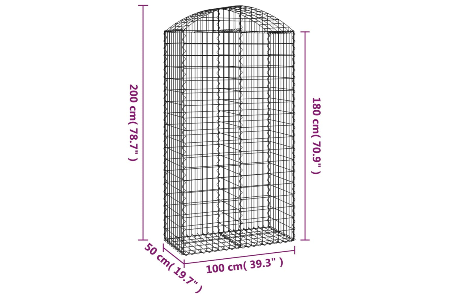 vidaXL 153439 Arched Gabion Basket 100x50x180/200cm Galvanised Iron-4