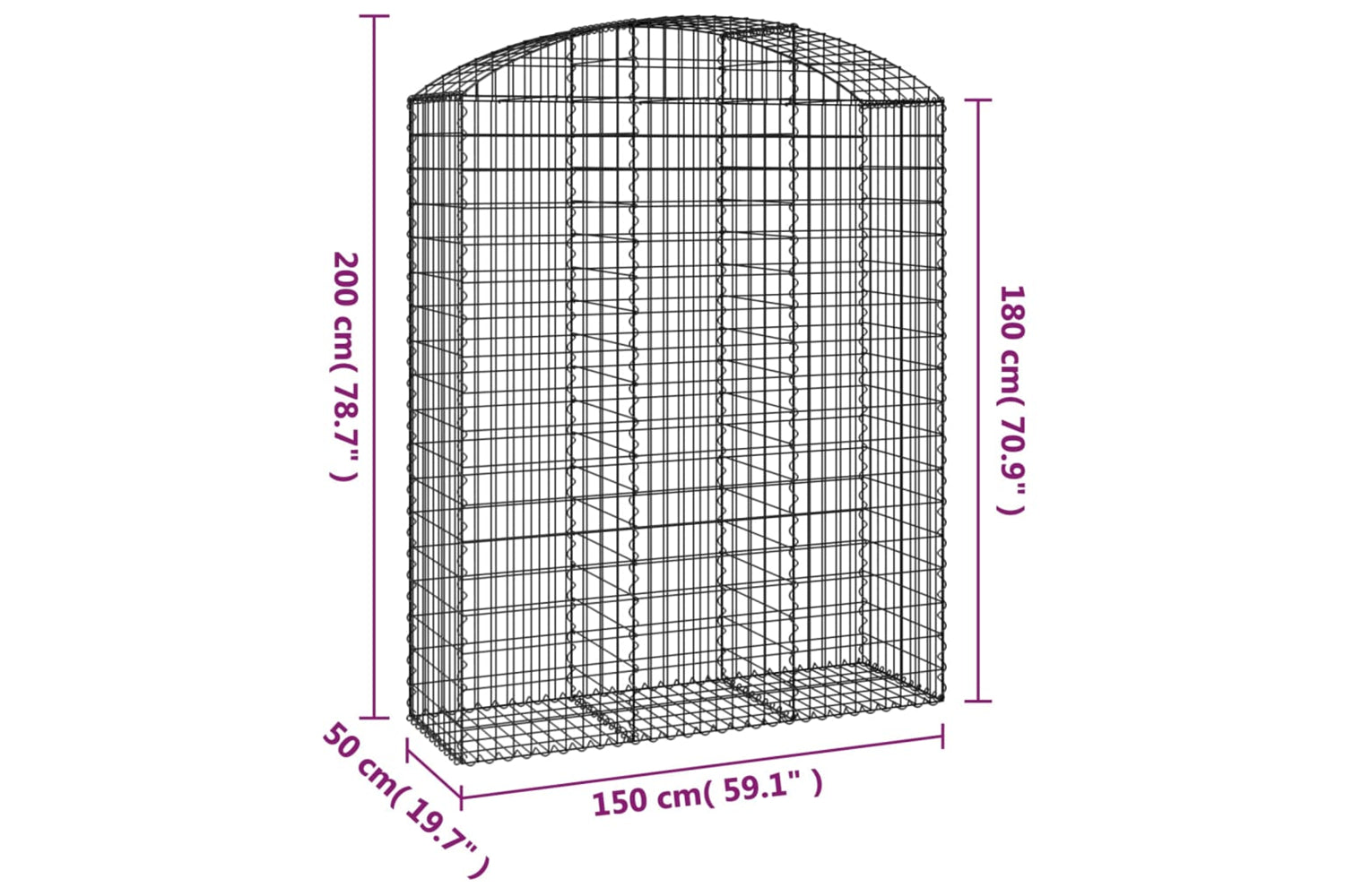 vidaXL 153459 Arched Gabion Basket 150x50x180/200cm Galvanised Iron-4