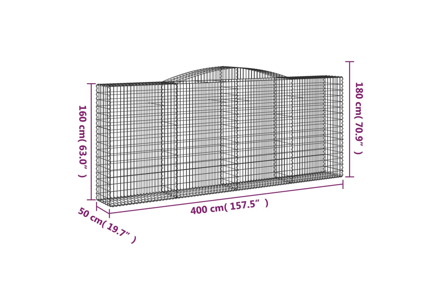 vidaXL 153538 Arched Gabion Basket 400x50x160/180cm Galvanised Iron-4