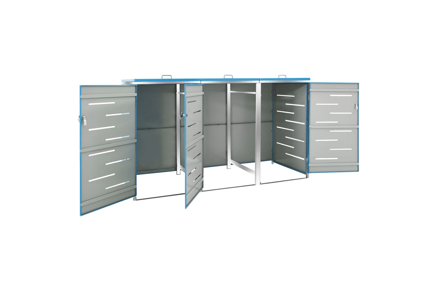 vidaXL Triple Wheelie Bin Shed 207x77.5x112.5cm Stainless Steel-3