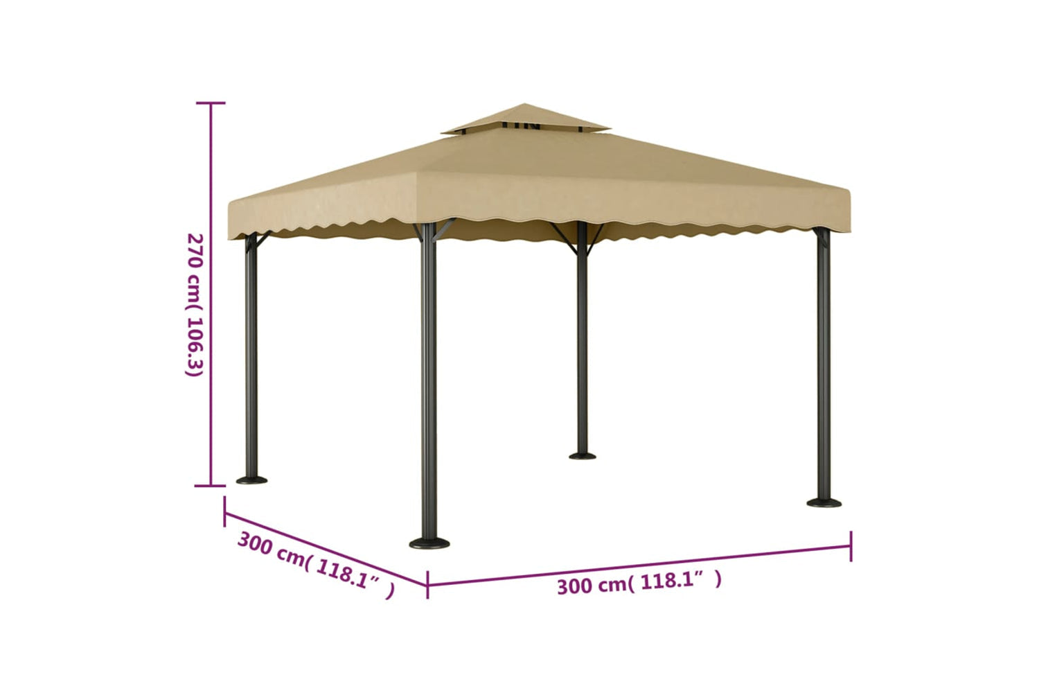 Vidaxl 318522 Gazebo Taupe 3x3 M Aluminium And Steel-4