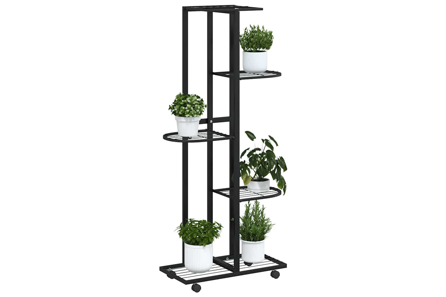 vidaXL 343117 5-floor Flower Stand With Wheels 44x23x100cm Black Iron-3