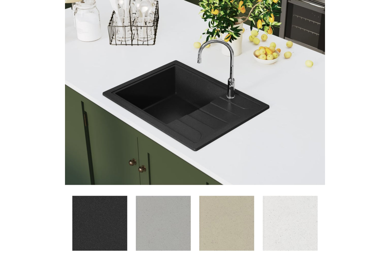 Vidaxl 147101 Kitchen Sink With Overflow Hole Oval Black Granite-2