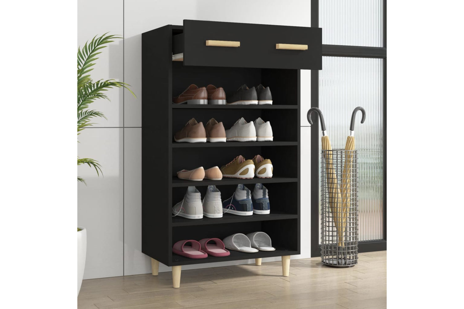 vidaXL 812781 Shoe Cabinet Black 60x35x105cm Engineered Wood-2