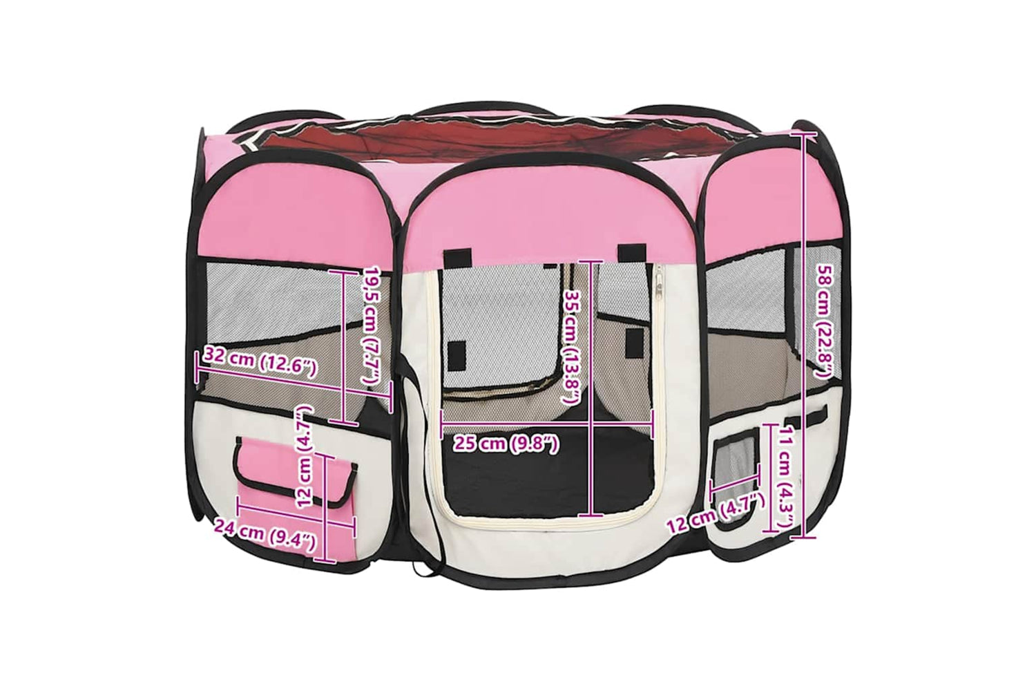 Vidaxl Foldable Dog Playpen With Carrying Bag Pink 90x90x58 Cm-8