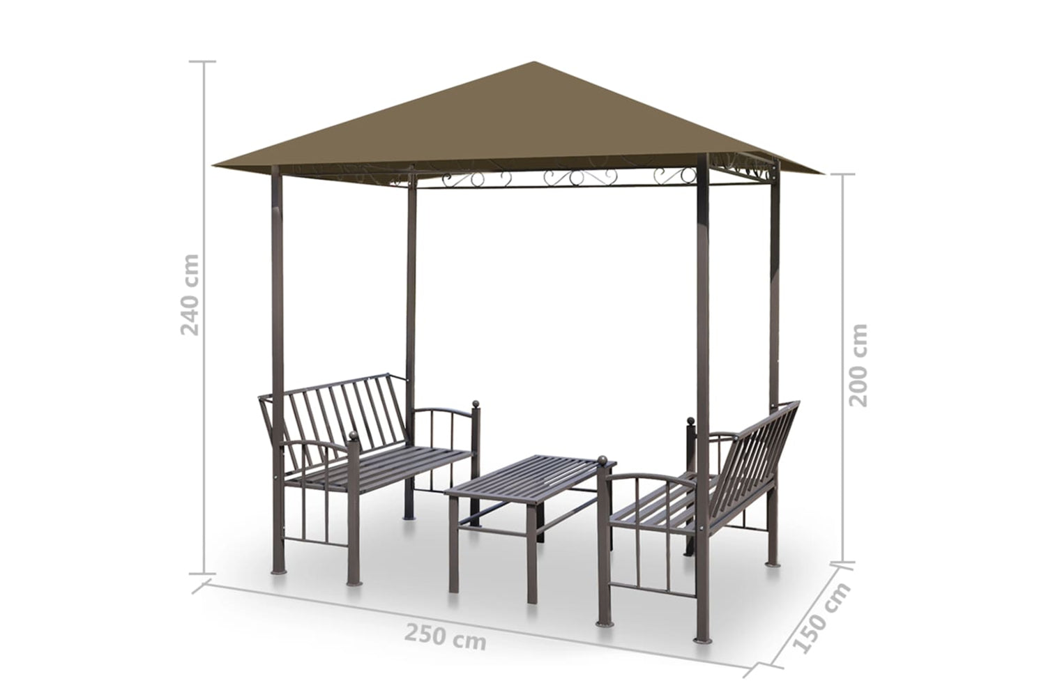 Vidaxl 312222 Garden Pavilion With Table And Benches 2.5x1.5x2.4 M Taupe 180 G/mâ²-4