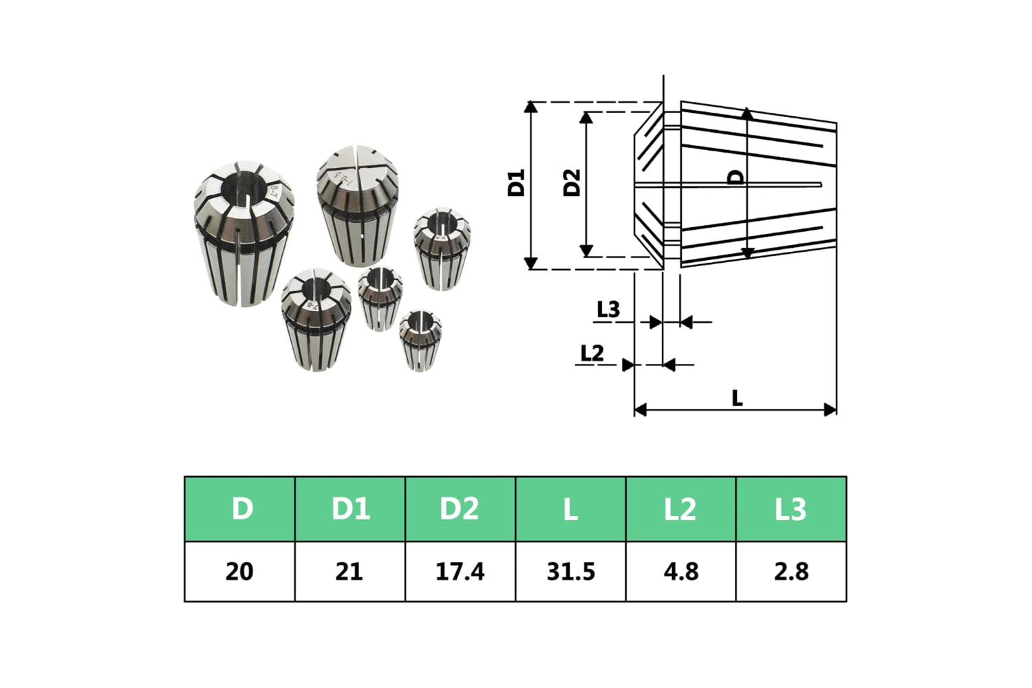 Vidaxl 146722 Er20 Collets 13 Pcs Turning Tool Set-8