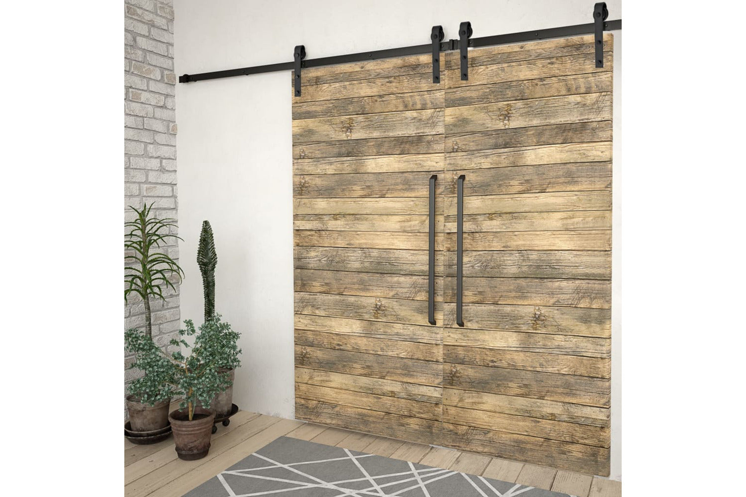 vidaXL Sliding Door Hardware Kits 2 Pcs 200cm Steel Black-3