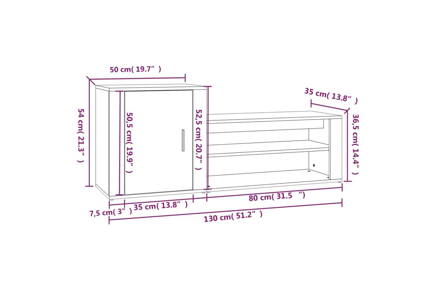 vidaXL 816746 Shoe Cabinet High Gloss White 130x35x54cm Engineered Wood-8