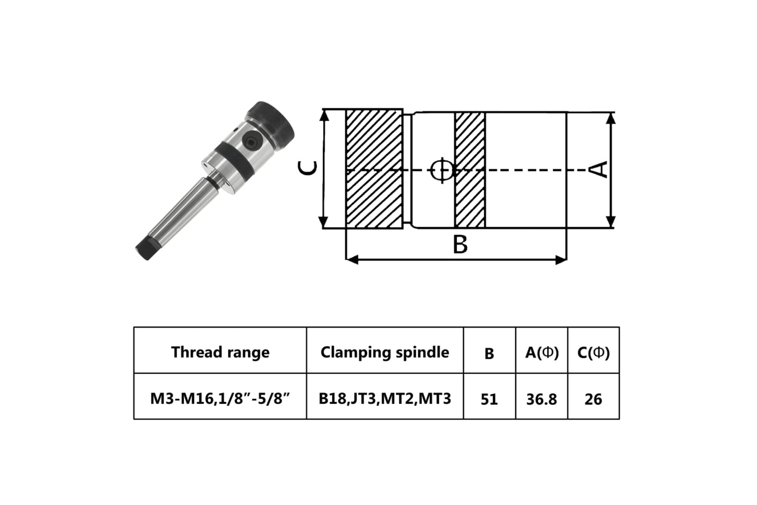 Vidaxl 146686 Tapping Chuck B18 With Mt3 Shank For Internal Thread M3-m16-9