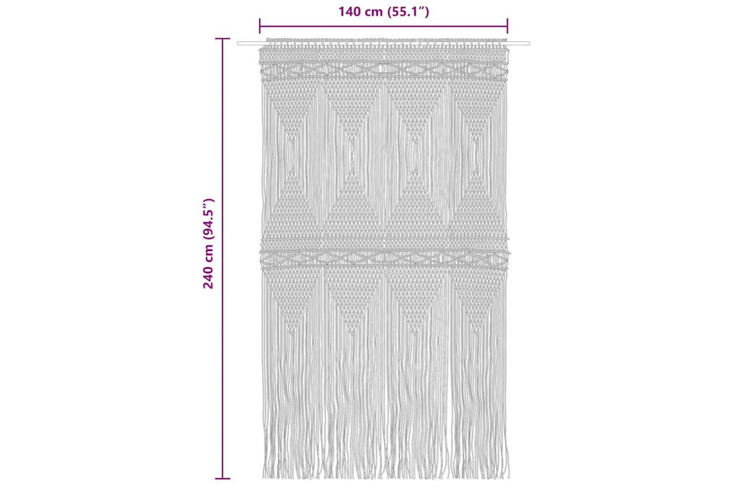 vidaXL 323978 Macrame Curtain 140x240cm Cotton-5