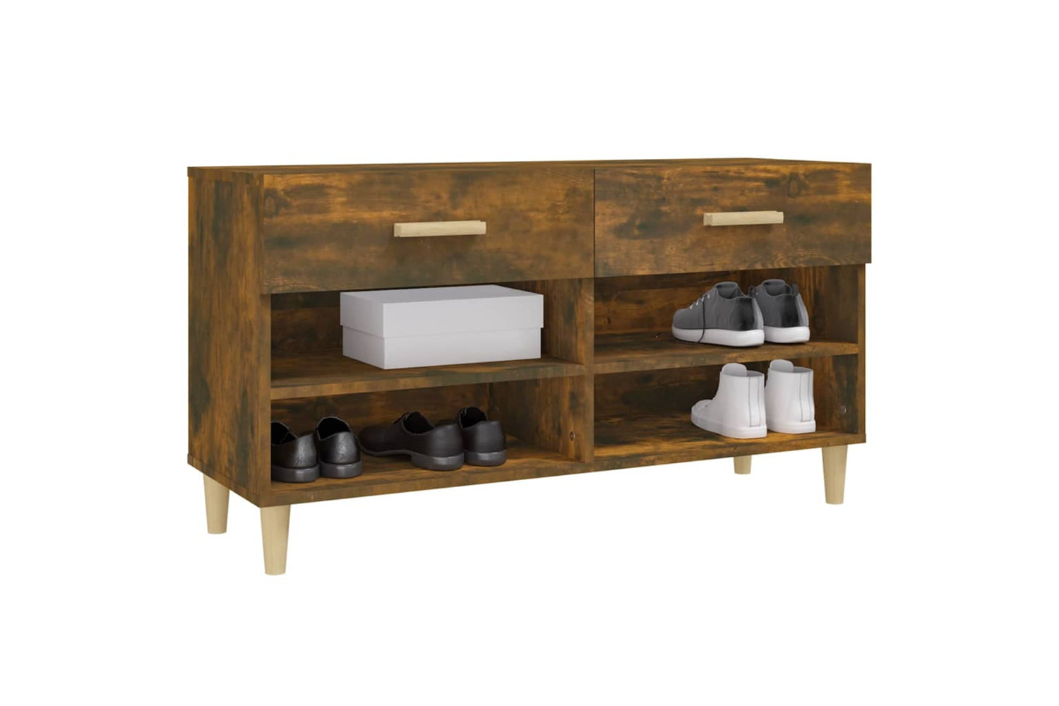 vidaXL 817567 Shoe Cabinet Smoked Oak 102x35x55cm Engineered Wood-3