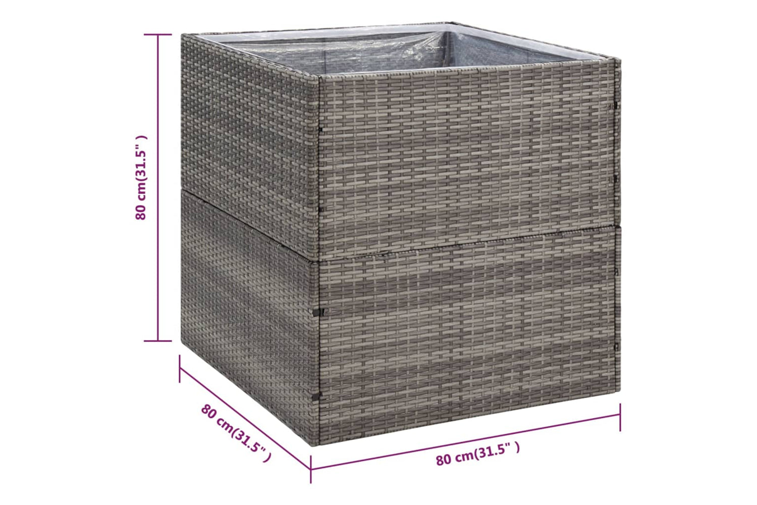 vidaXL 319177 Garden Planter Grey 80x80x80cm Poly Rattan-5