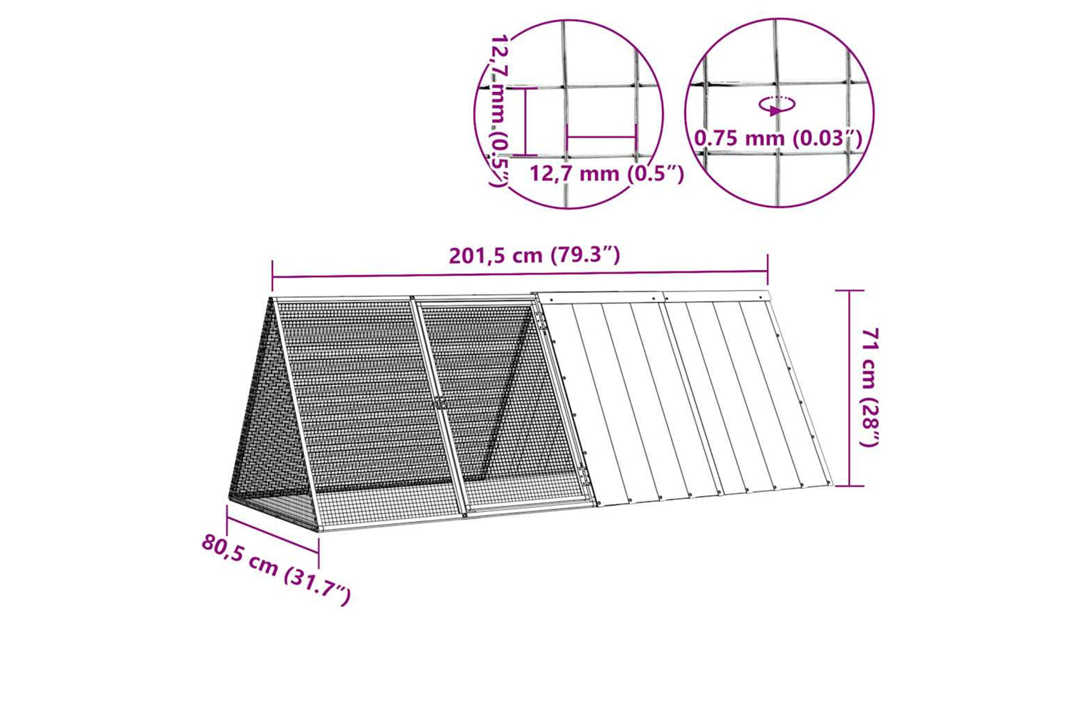 Vidaxl Rabbit Cage Anthracite 201.5x80.5x71 Cm Galvanised Steel-6