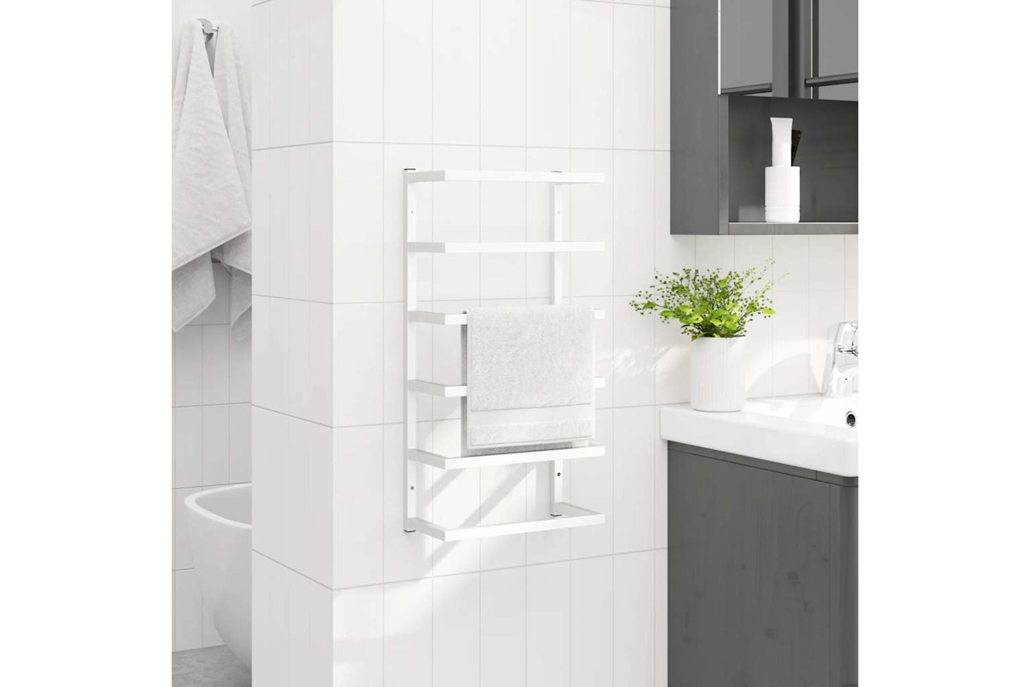 vidaXL 336124 Towel Rack White 24x12x48cm Steel-2