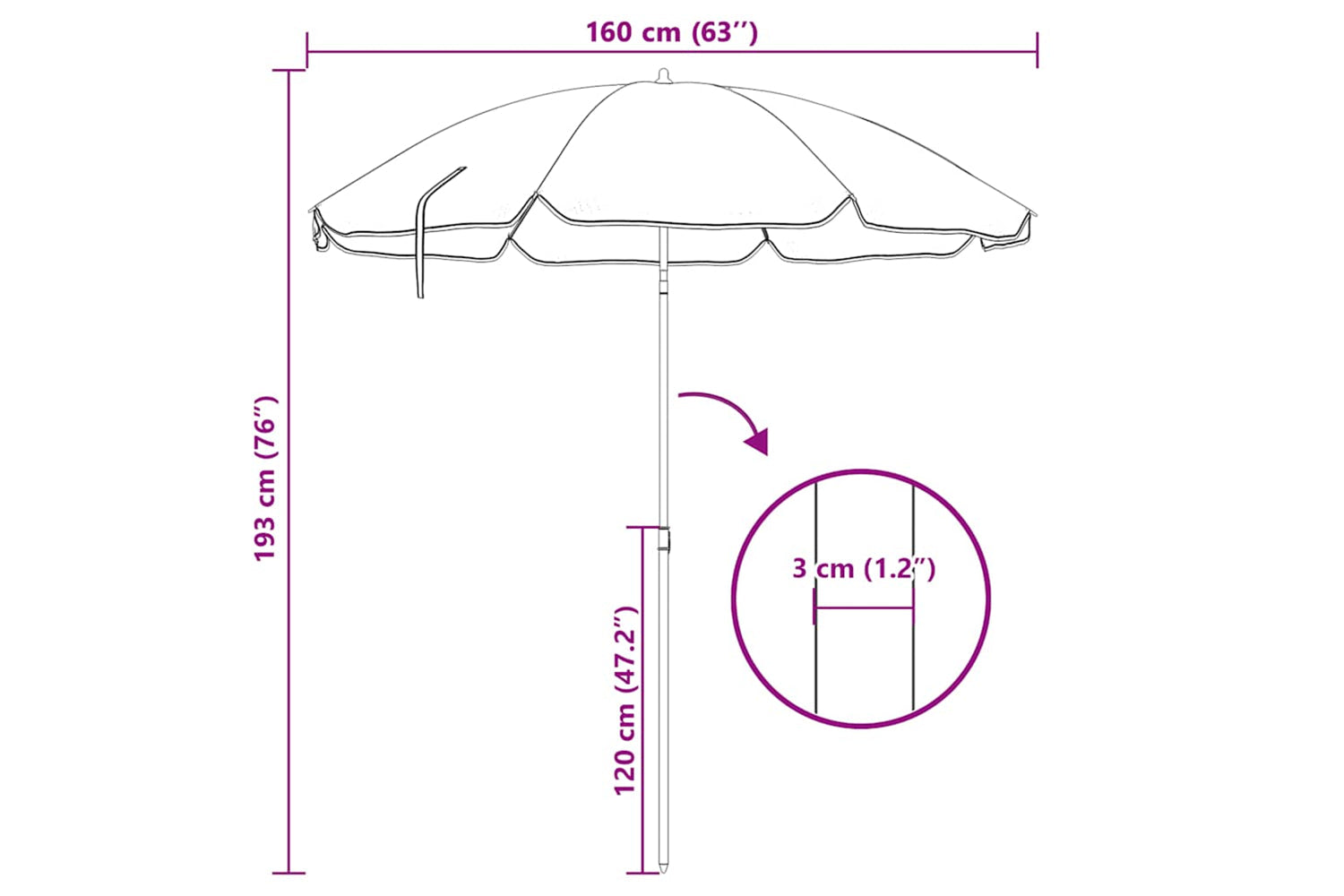 vidaXL 315539 Outdoor Parasol With Steel Pole Anthracite 180cm-5