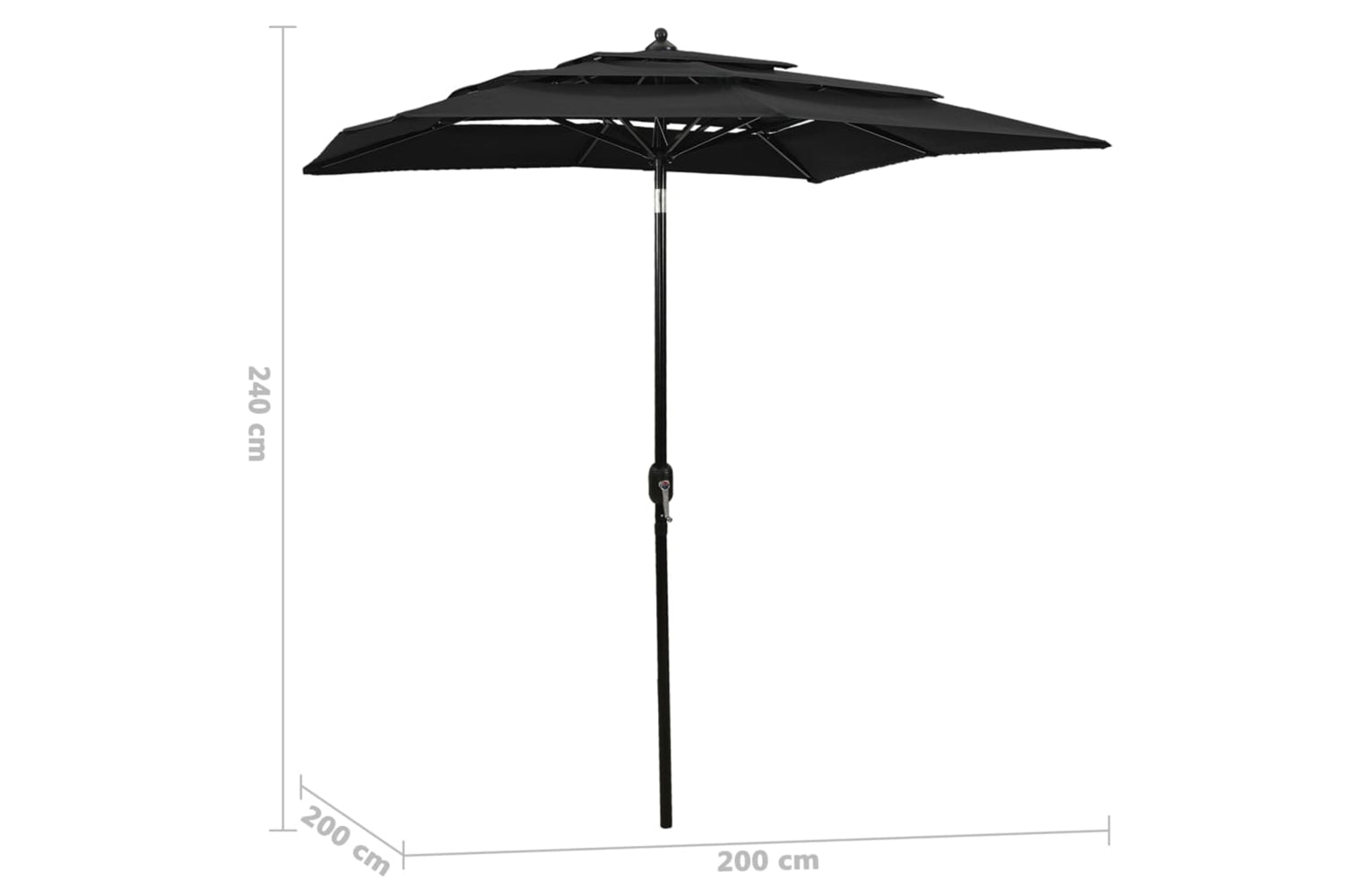 Vidaxl 313850 3-tier Parasol With Aluminium Pole Black 2x2 M-6