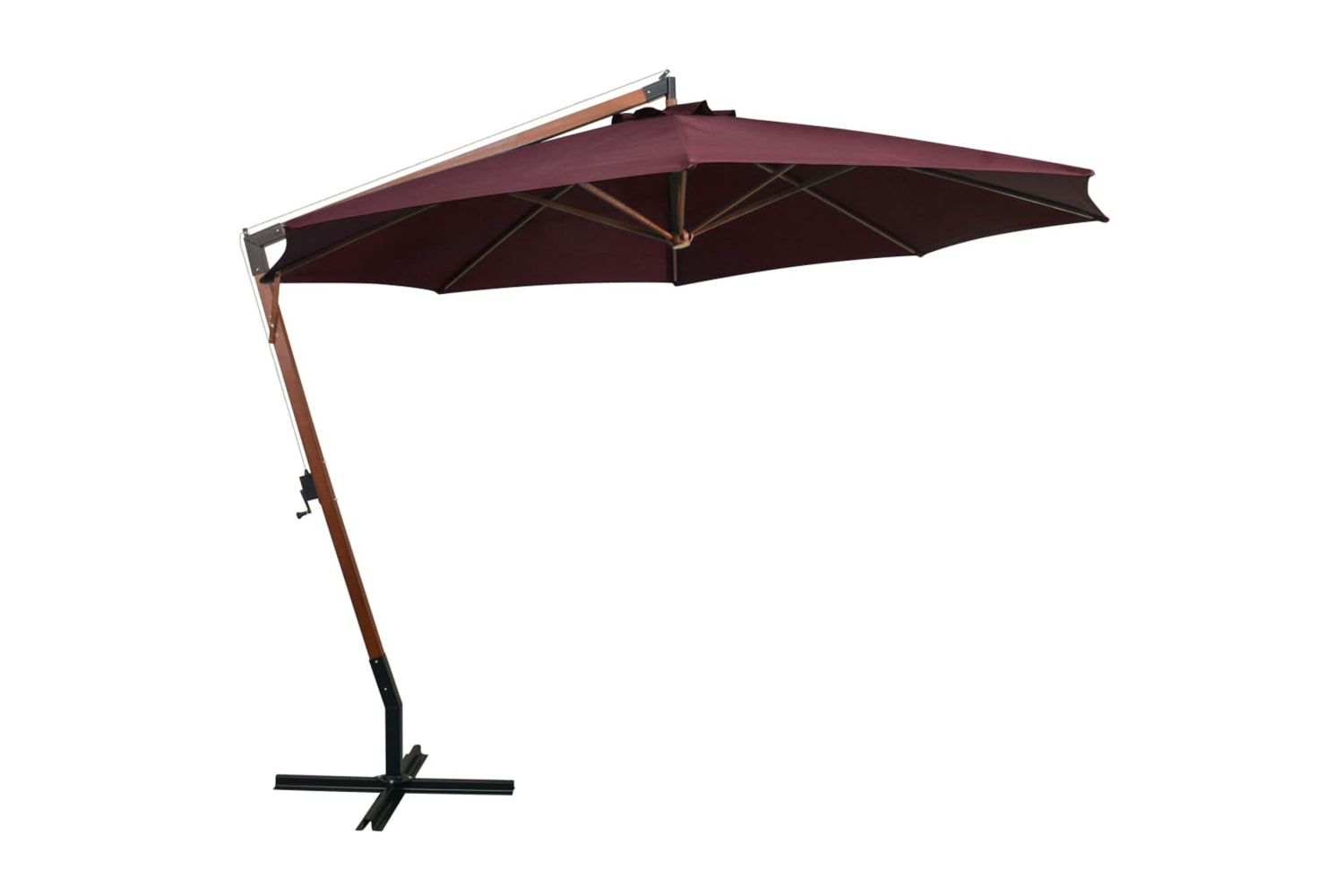 Vidaxl 313770 Hanging Parasol With Pole Bordeaux Red 3.5x2.9 M Solid Fir Wood-2