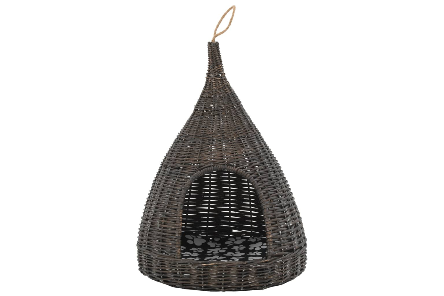 vidaXL 170778 Cat House With Cushion Grey 40x60cm Natural Willow Teepee-2