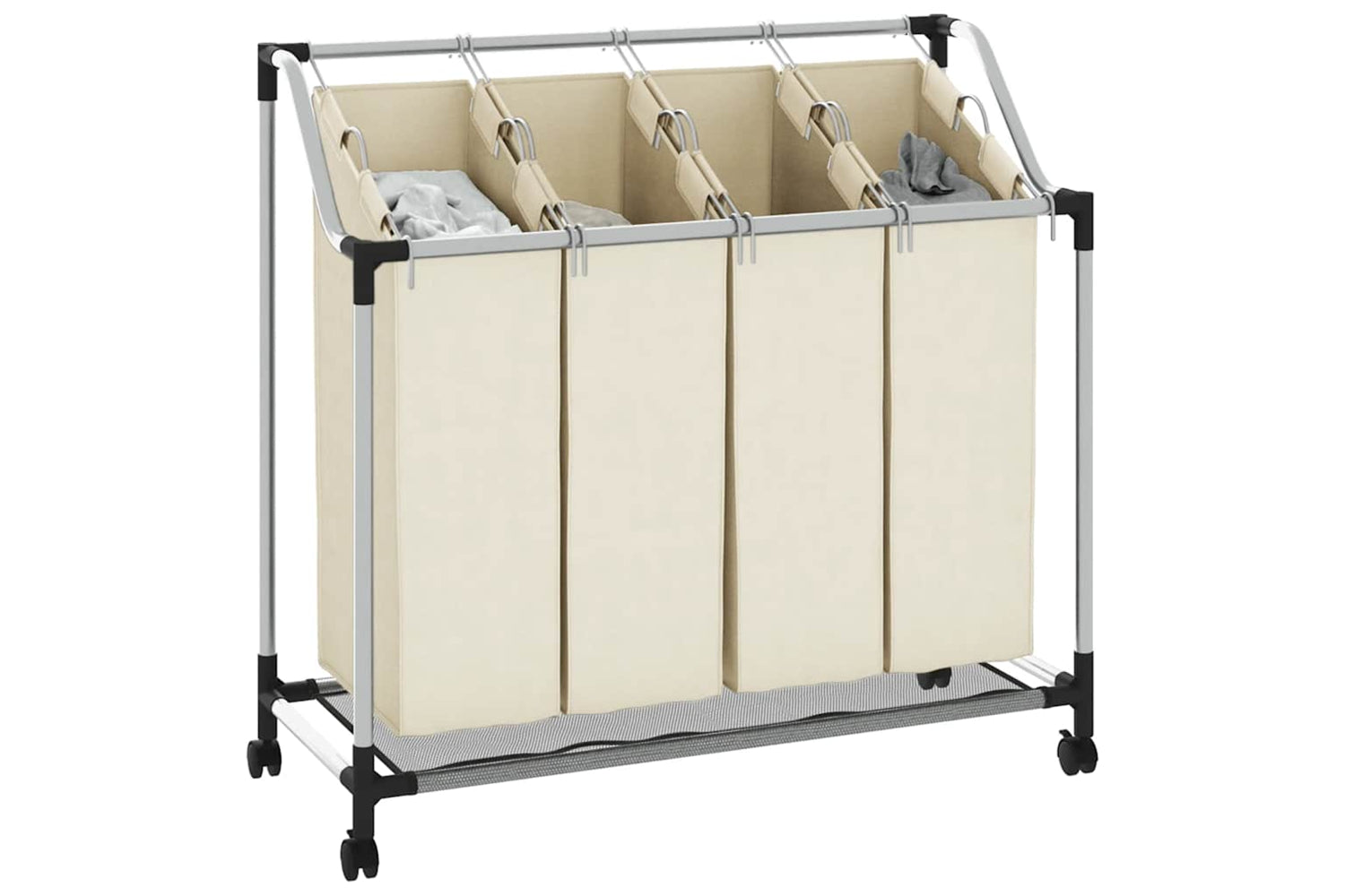 Vidaxl 282428 Laundry Sorter With 4 Bags Cream Steel-3
