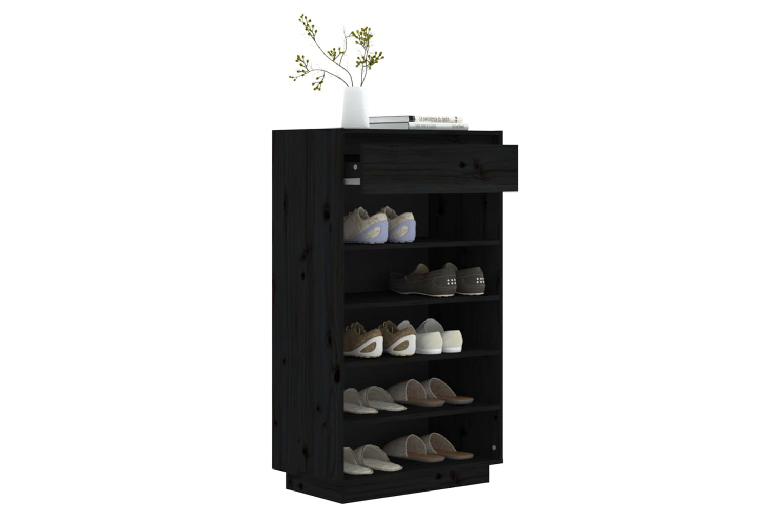 vidaXL 813554 Shoe Cabinet Black 60x34x105cm Solid Wood Pine-3