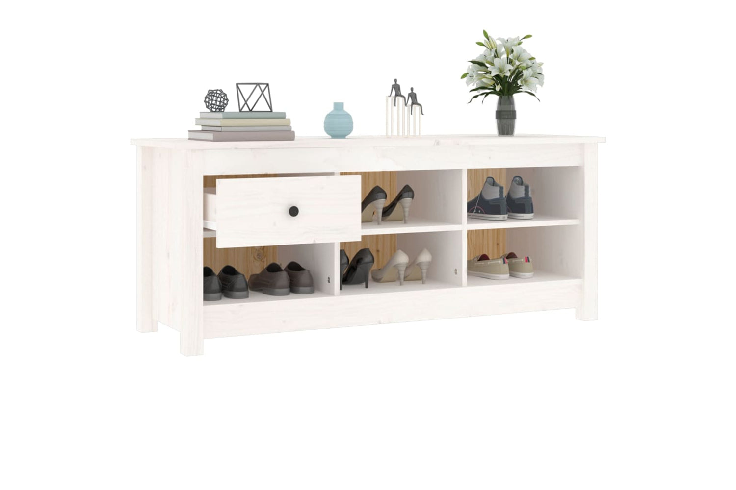 vidaXL 814595 Shoe Cabinet White 110x38x45.5cm Solid Wood Pine-7