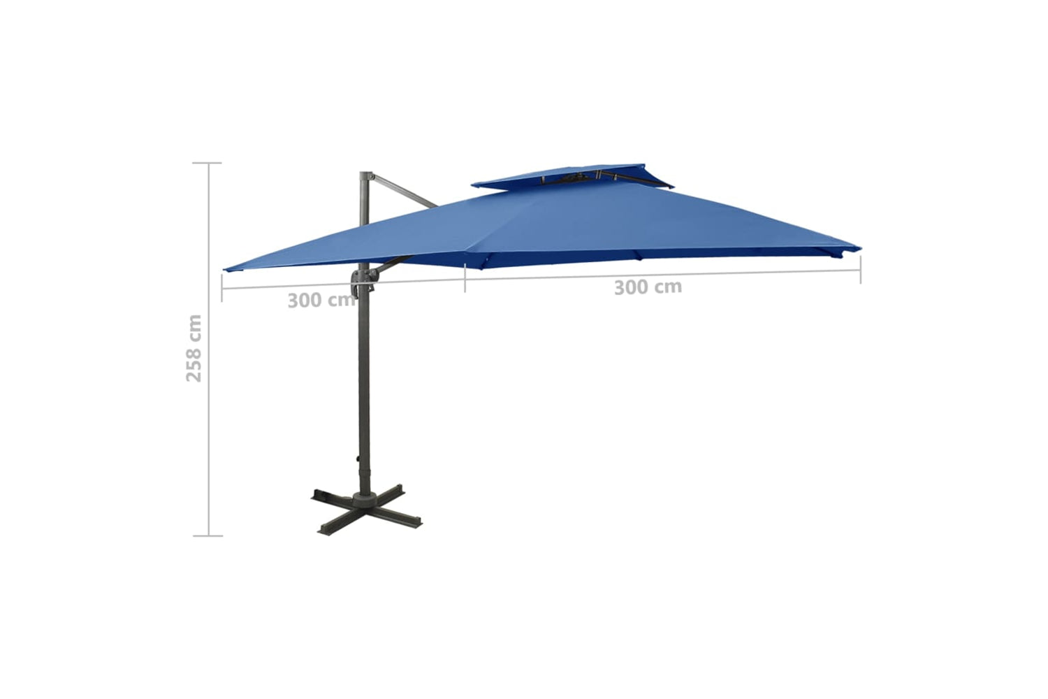 vidaXL 312378 Cantilever Umbrella With Double Top 300x300cm Azure Blue-9