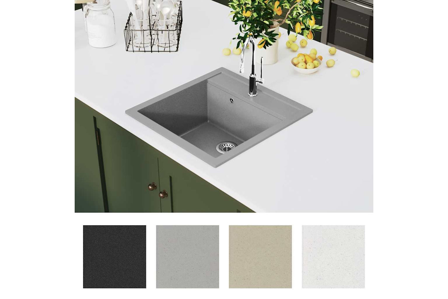 Vidaxl Granite Kitchen Sink Single Basin Grey-5