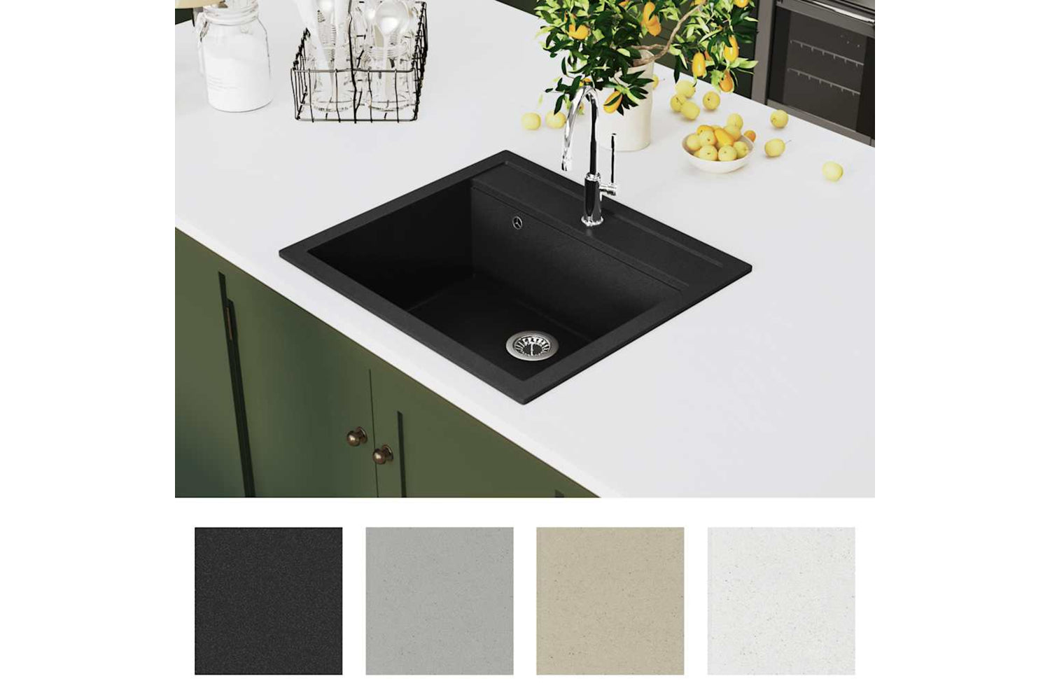 Vidaxl Granite Kitchen Sink Single Basin Black-5