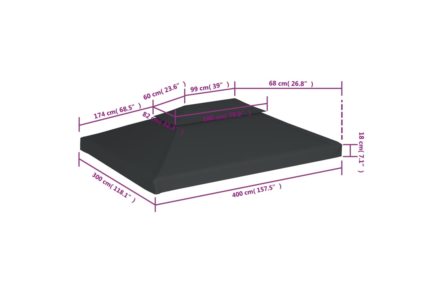 Vidaxl 2-tier Gazebo Top Cover 310 G/m2 4x3 M Anthracite-6